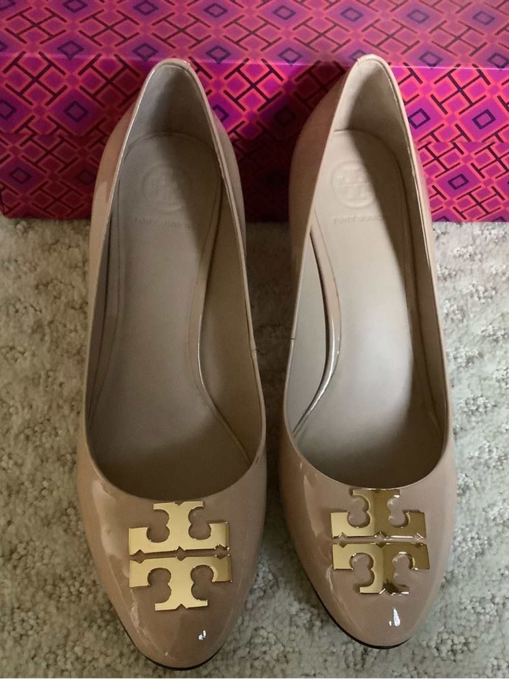 Tory Burch Raleigh Nude Patent Leather Block Heels